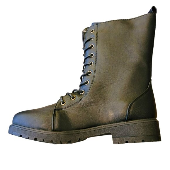 Seven7 Black Boots Mr. Zipper Brass Side Zip Lace-up Faux Leather Size 10 JJ3363 - Picture 9 of 11